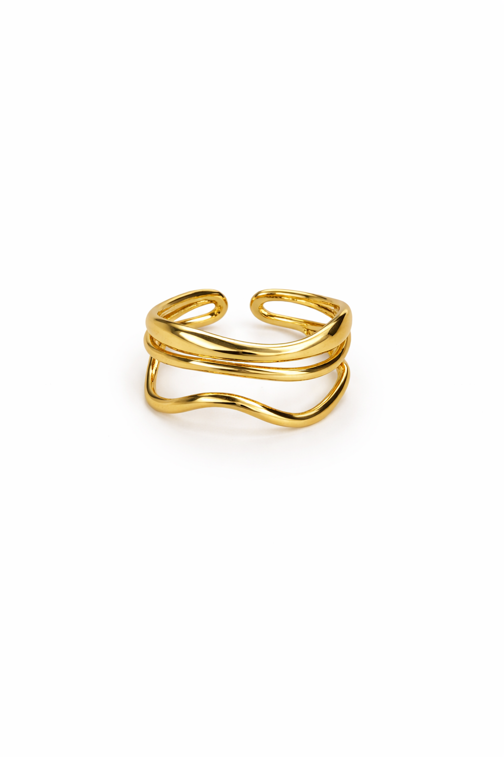 Elegant Double Wave Gold Ring-Adjustable