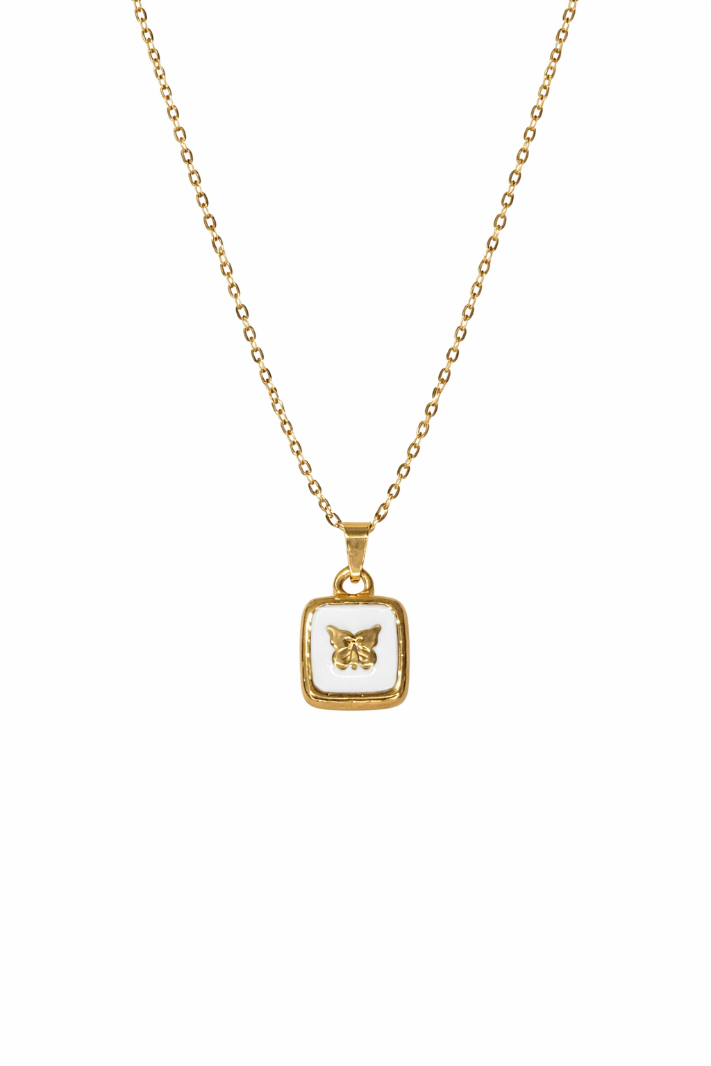 Gold Butterfly Square Pendant Necklace