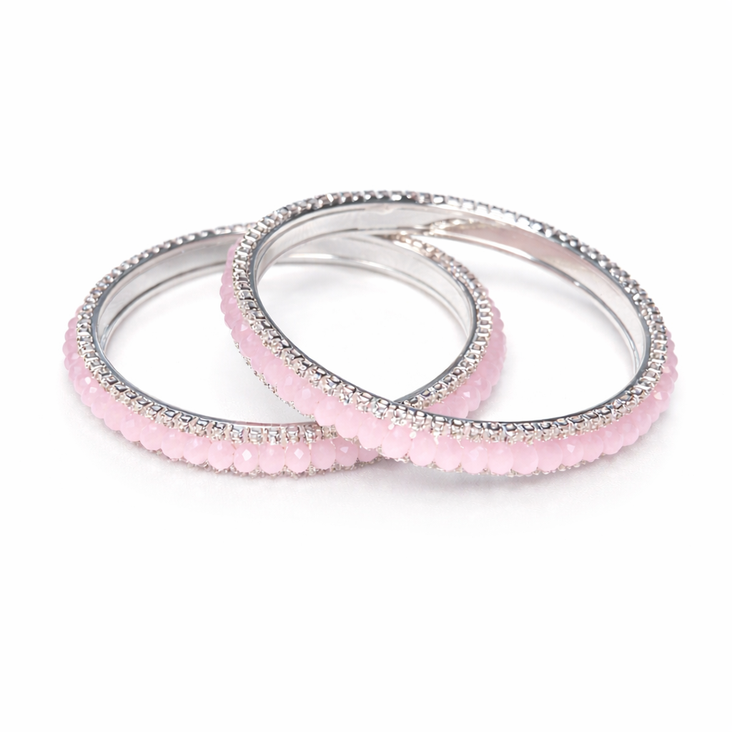 Blush Crystal Beaded Bangles – Elegant Pink Stack (Set of 2)