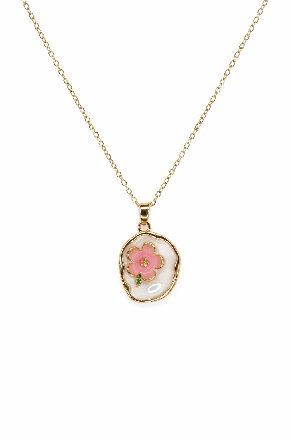 Delicate Pink Flower Pendant Necklace – Gold Chain
