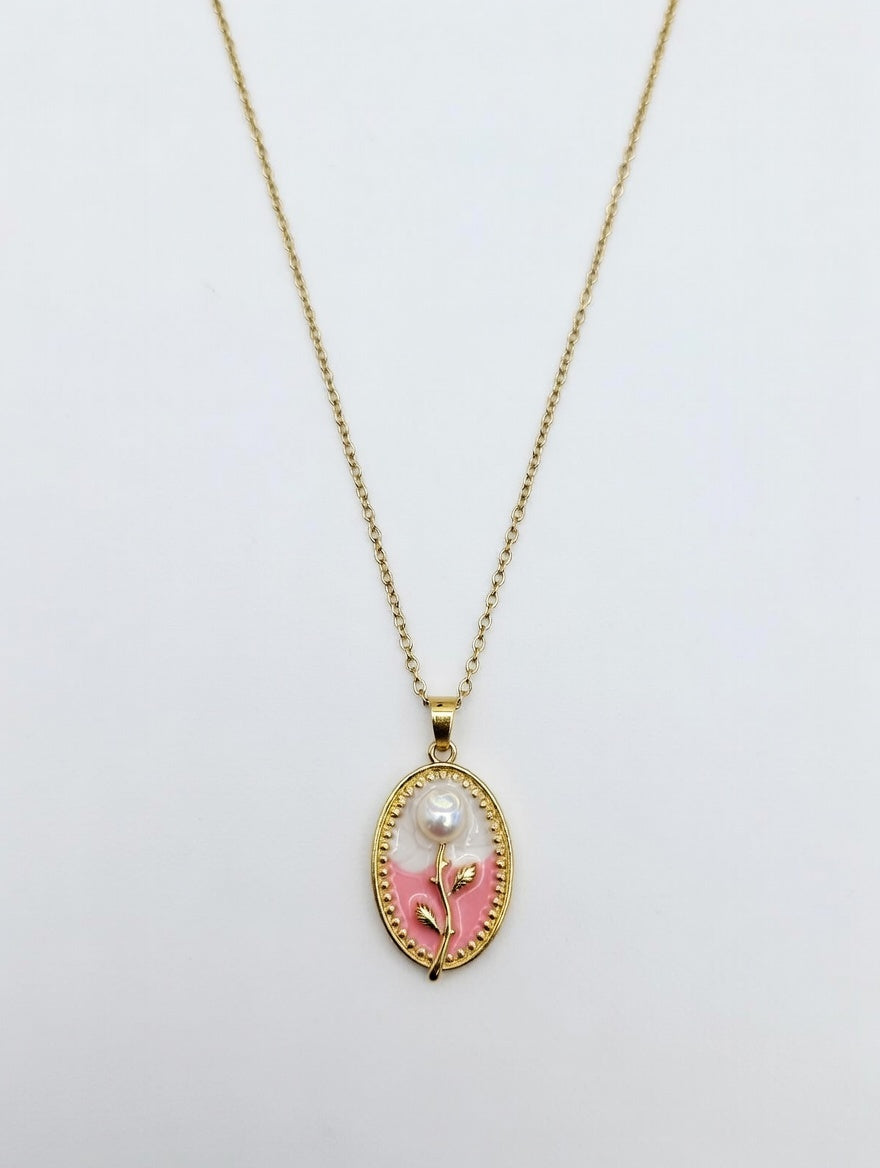 Rose Blossom Pearl Pendant Necklace