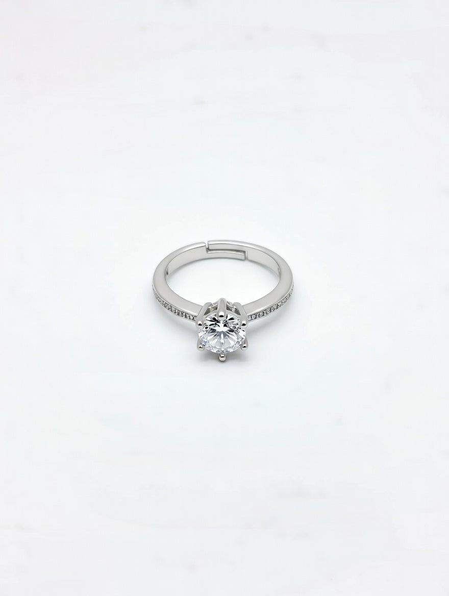 Solitaire Halo Ring – Clear CZ & Black Accent
