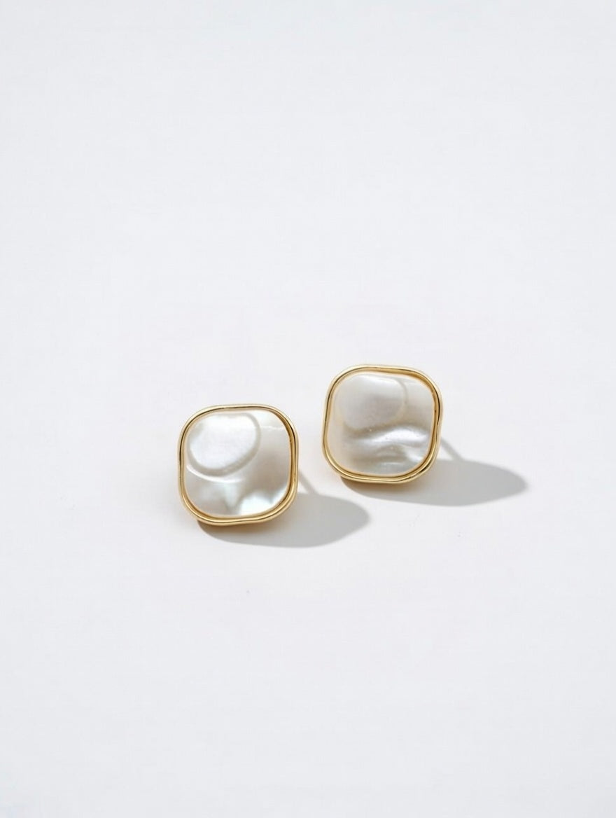 Square Pearl Stud Earrings
