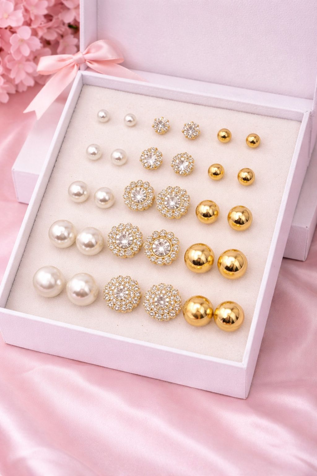 Elegant Pearl & Crystal Earring Stud Set