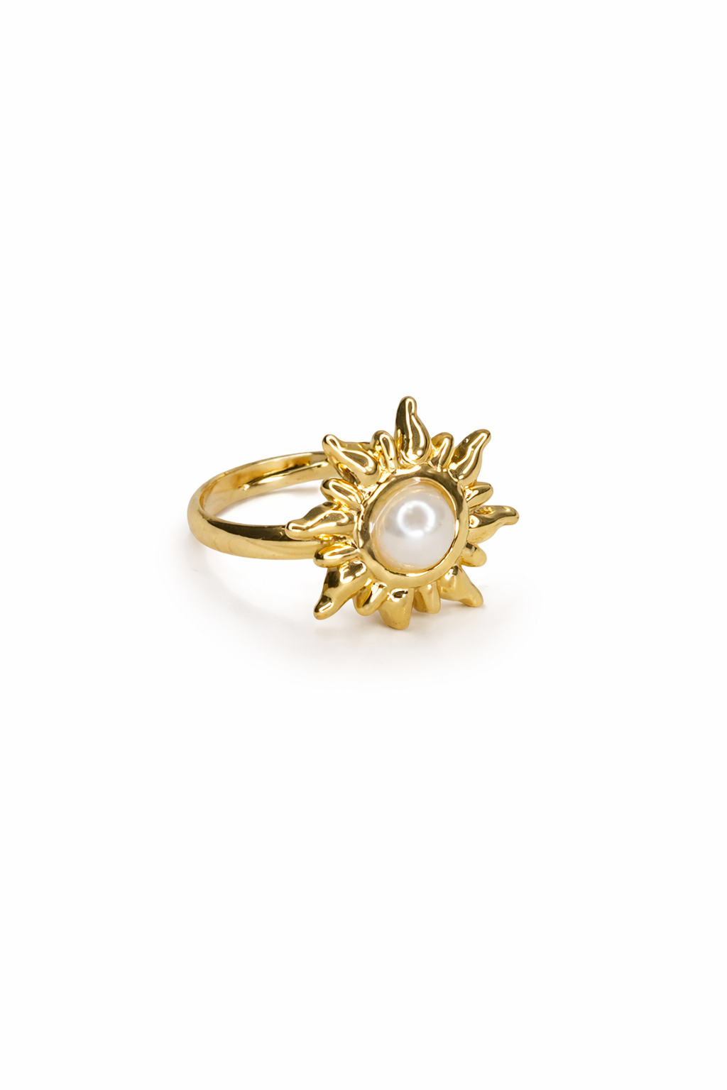 Golden Sunburst Pearl Ring-Adjustable
