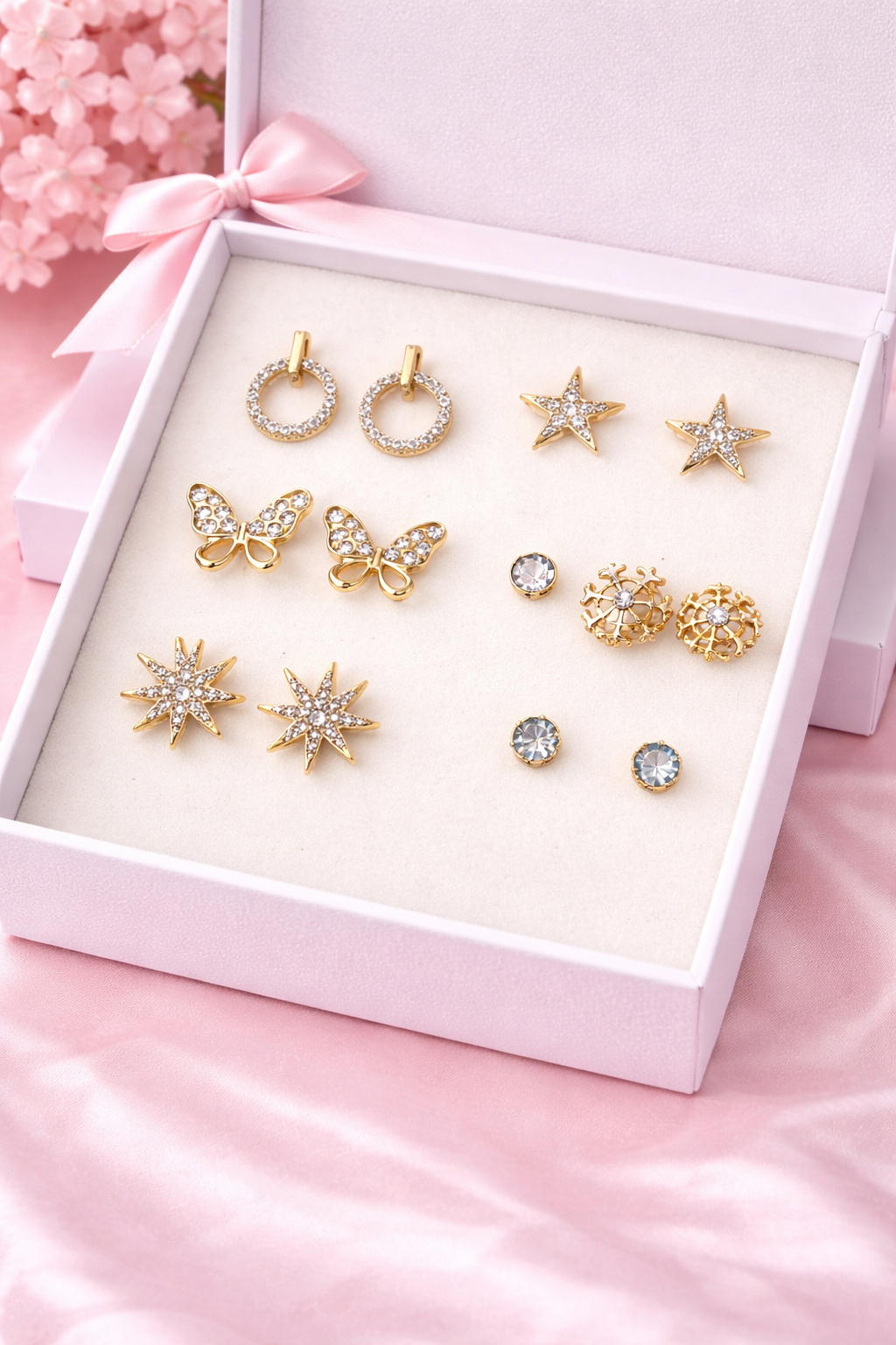 7 Days Gold Stud Earrings Set – Premium Crystal Fashion Collection