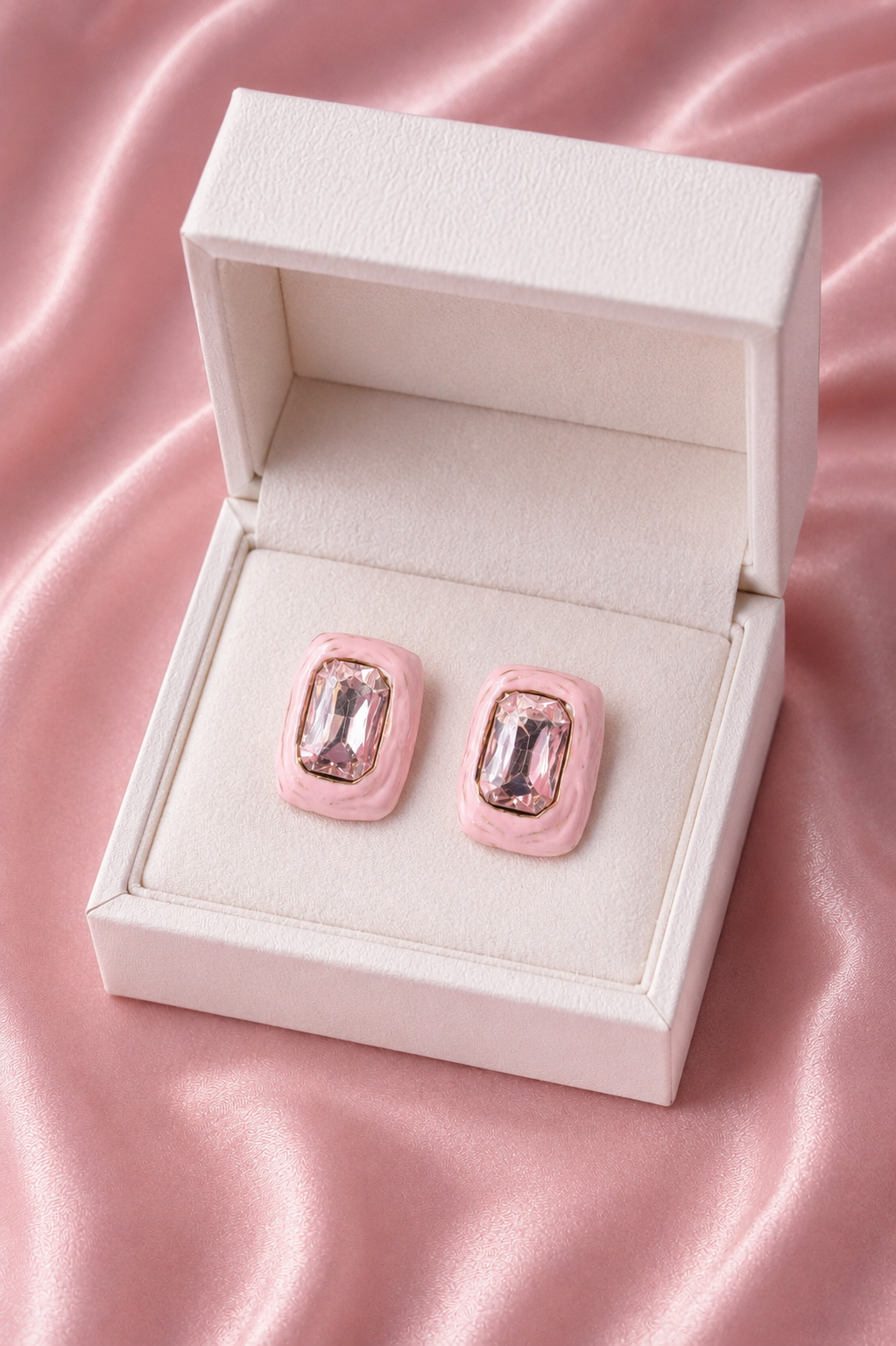 Blush Crystal Statement Stud Earrings – Elegant Pink Luxe Tops