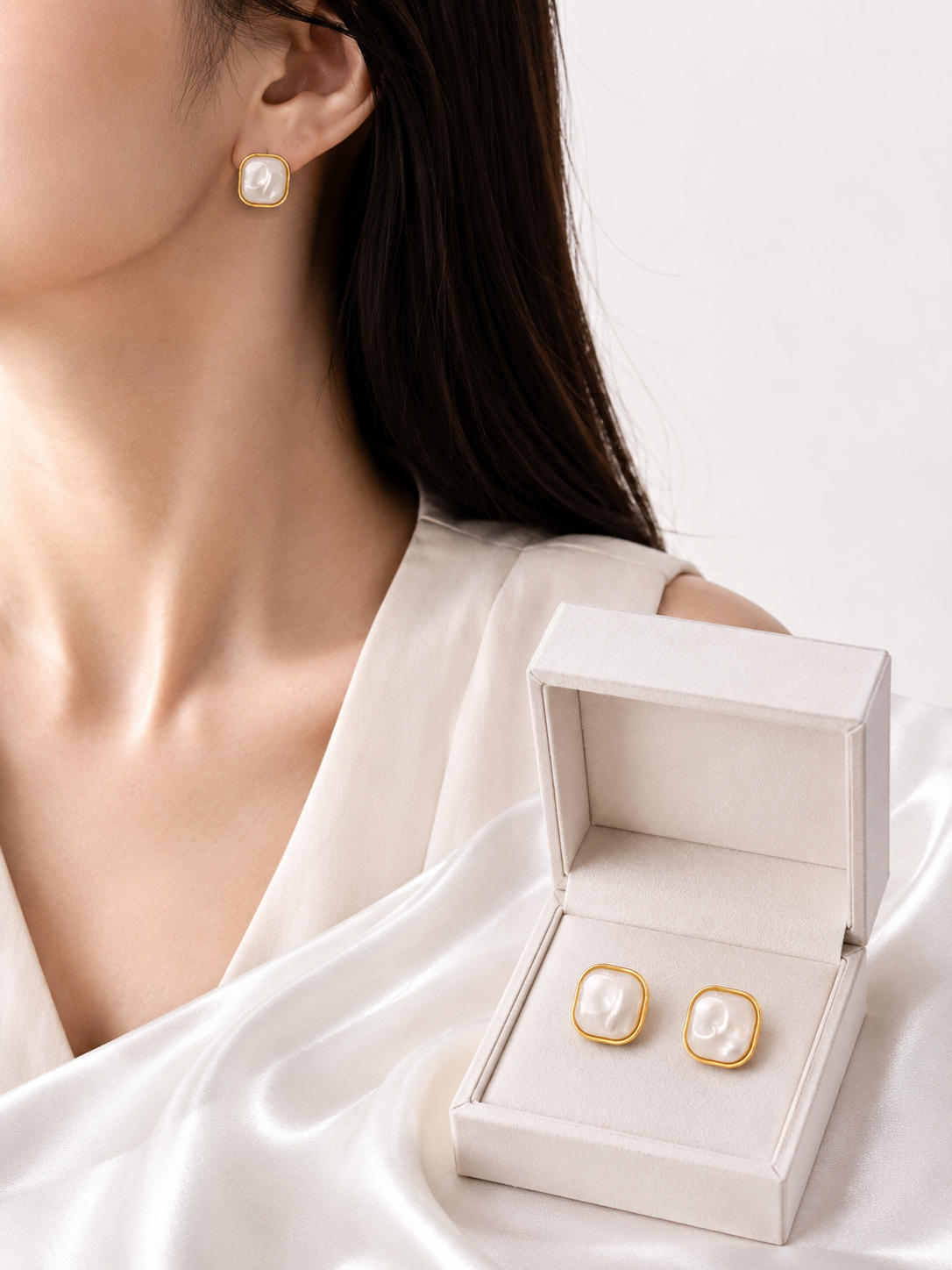Square Pearl Stud Earrings