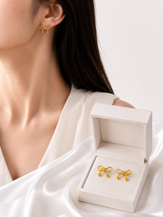 Golden Bow Stud Earrings – Elegant Minimal Design