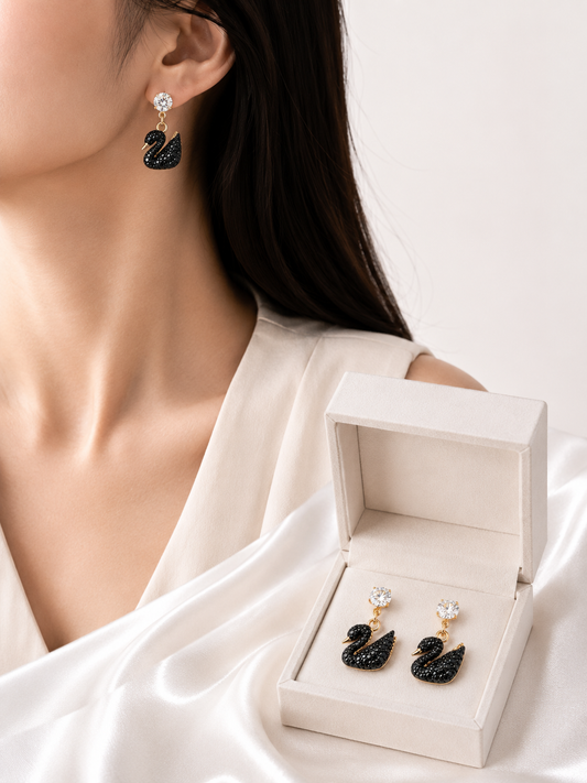 Black Swan Crystal Drop Earrings