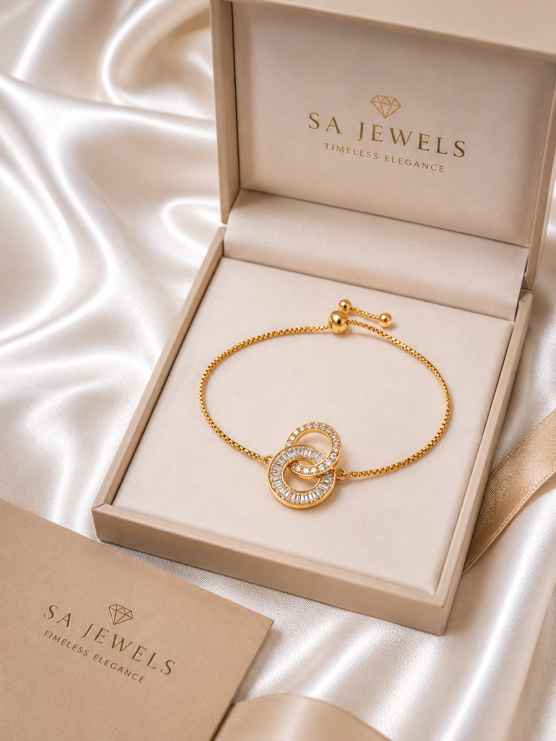 Elegant Double Circle Crystal Gold Bracelet