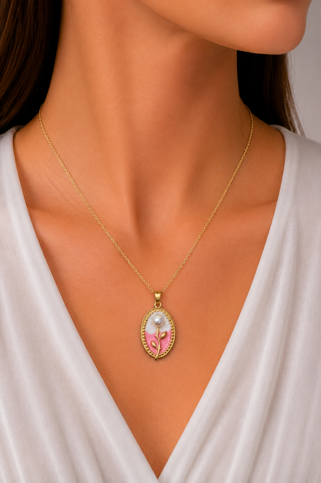 Rose Blossom Pearl Pendant Necklace