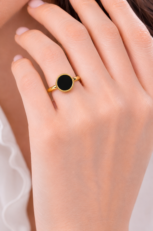 Classic Black Stone Gold Ring-Adjustable