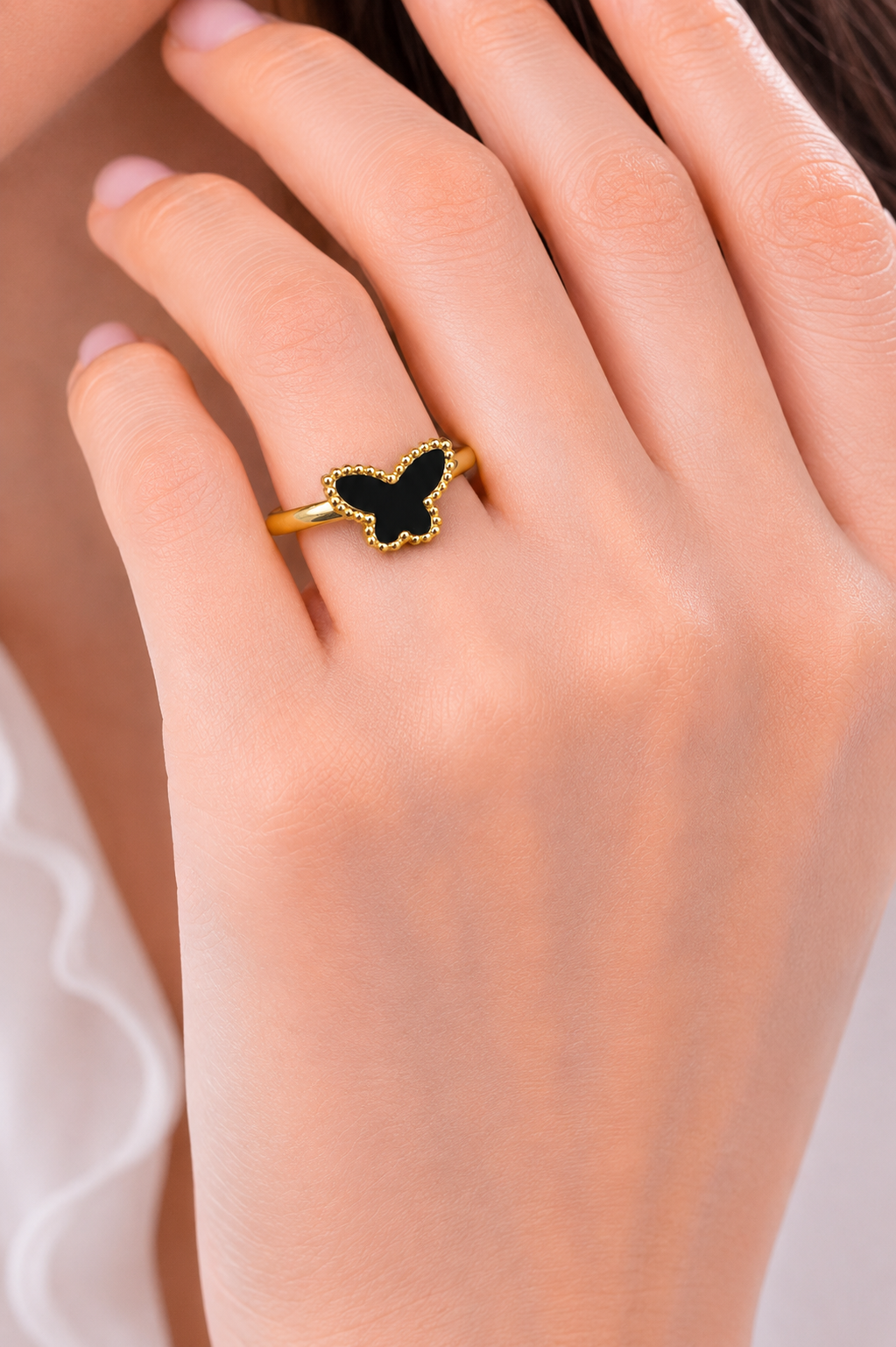 Elegant Gold Butterfly Black Stone Ring-Adjustable