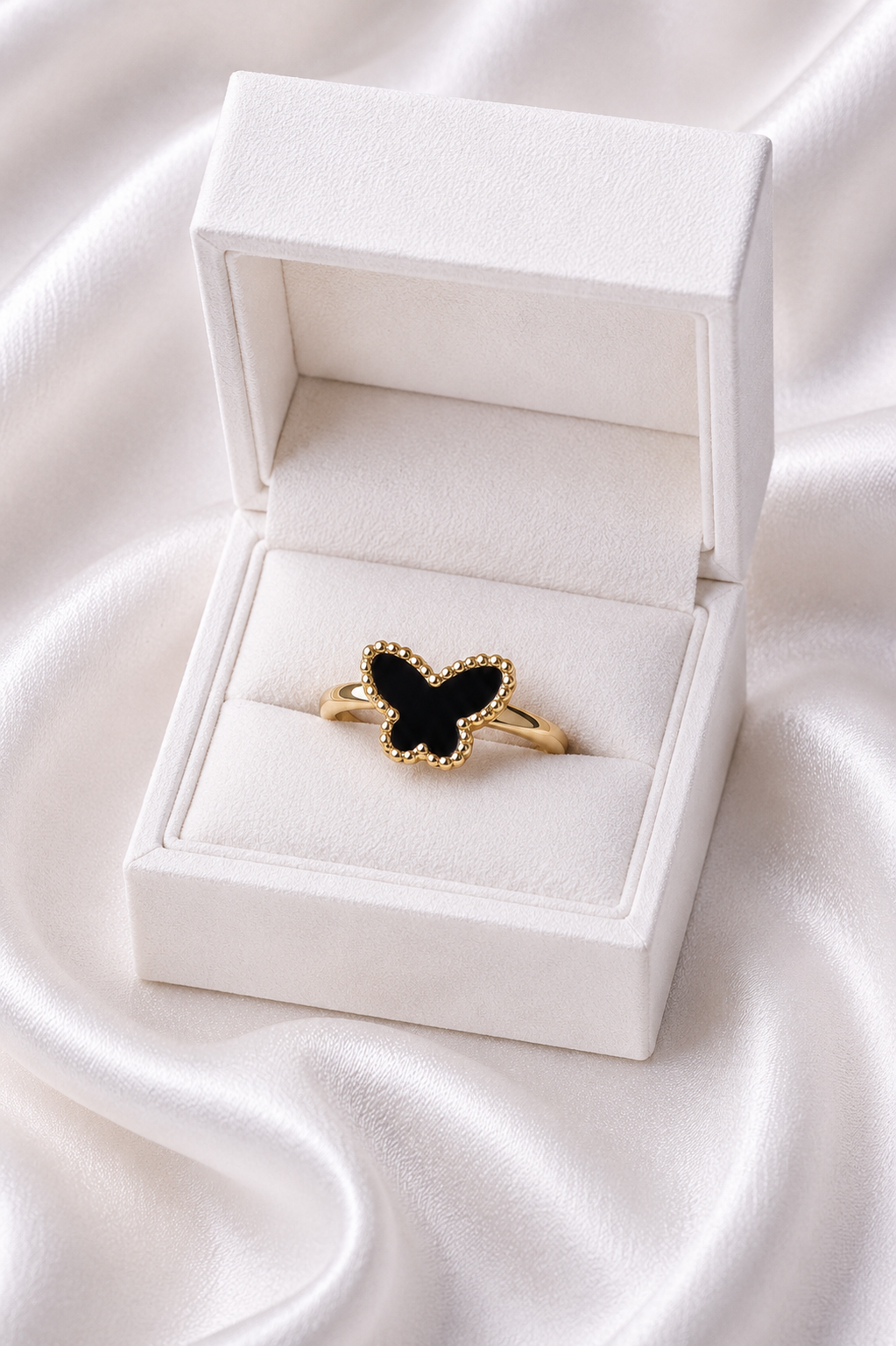 Elegant Gold Butterfly Black Stone Ring-Adjustable