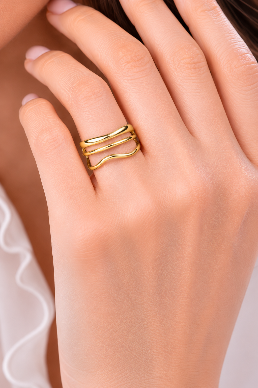 Elegant Double Wave Gold Ring-Adjustable