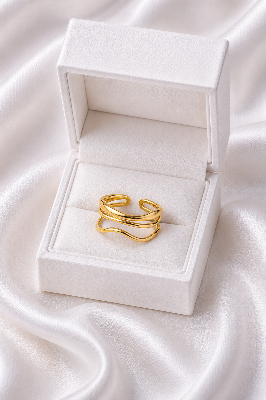 Elegant Double Wave Gold Ring-Adjustable