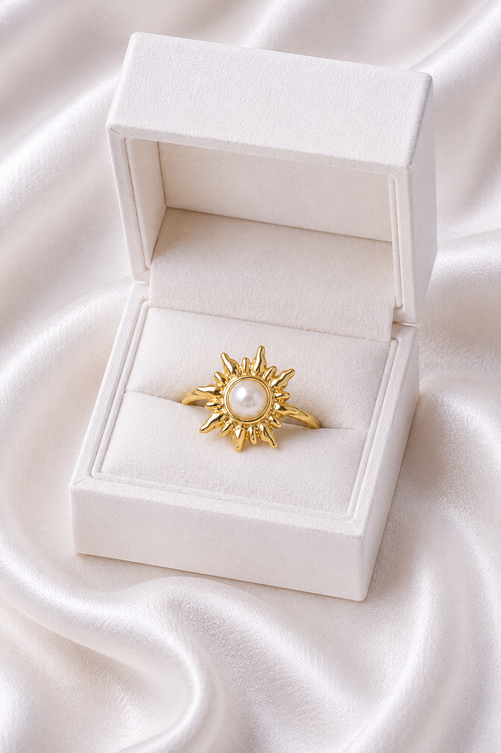 Golden Sunburst Pearl Ring-Adjustable