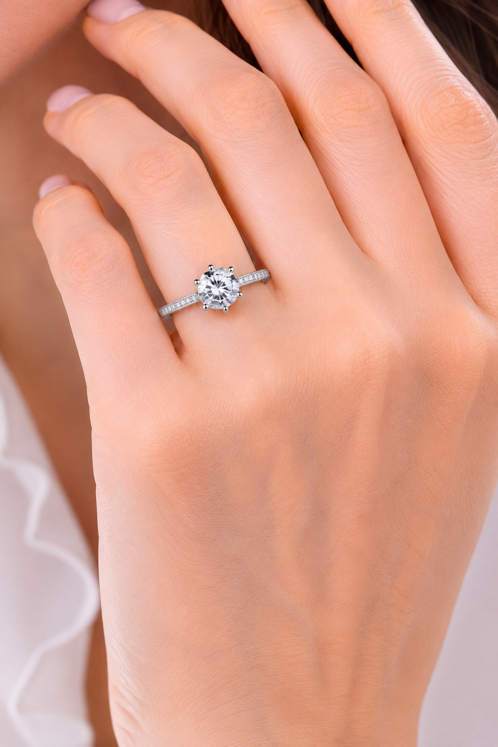 Solitaire Halo Ring – Clear CZ & Black Accent