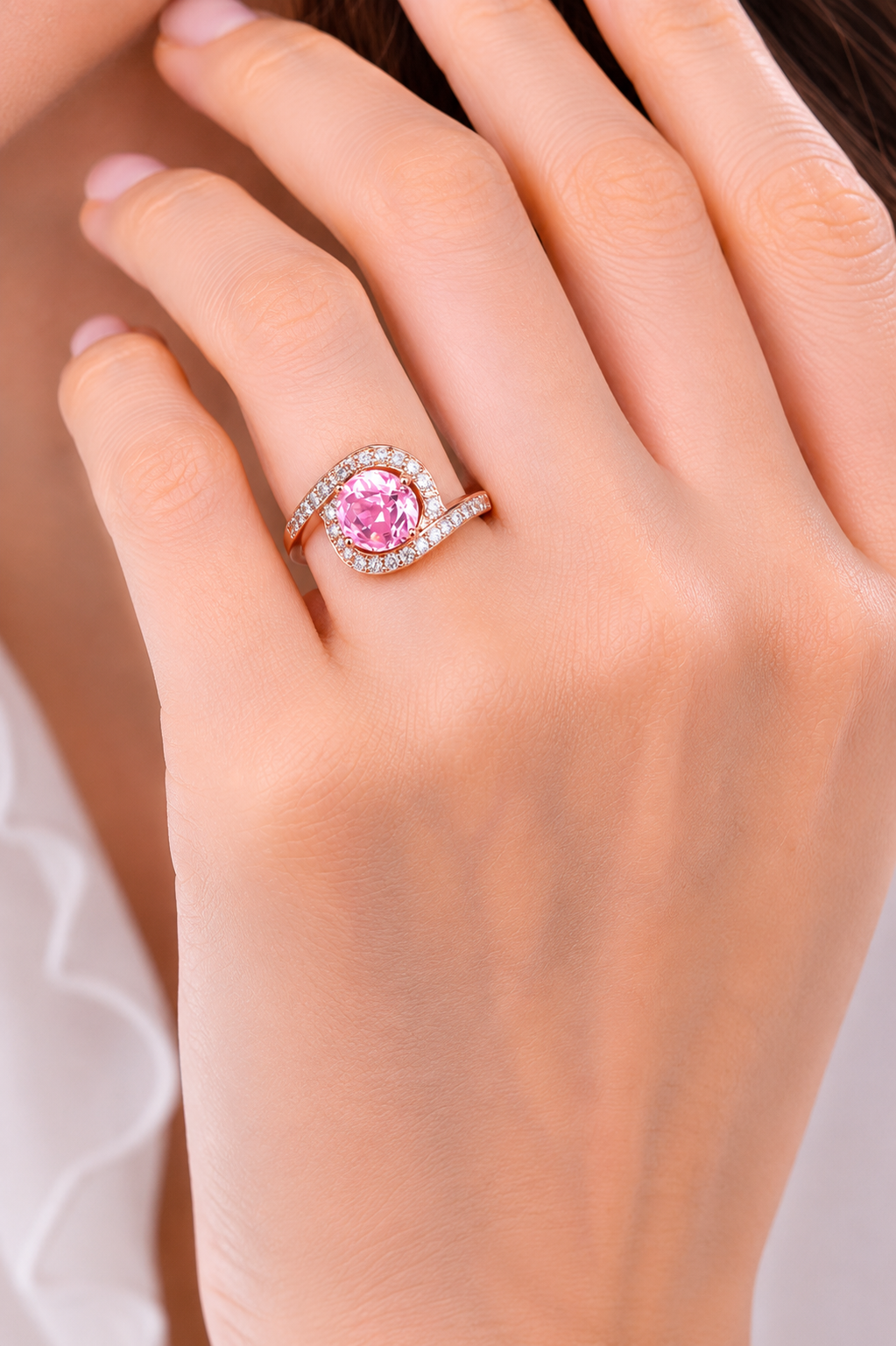 Blush Sparkle Adjustable Statement Ring – Pink Crystal Elegance