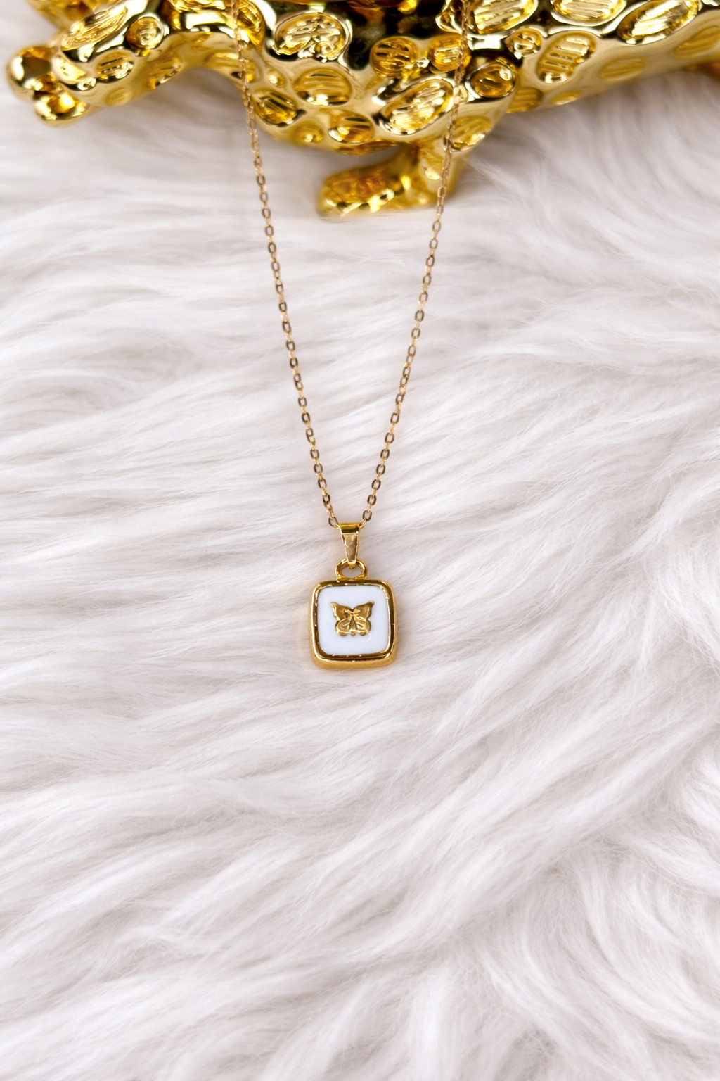 Gold Butterfly Square Pendant Necklace