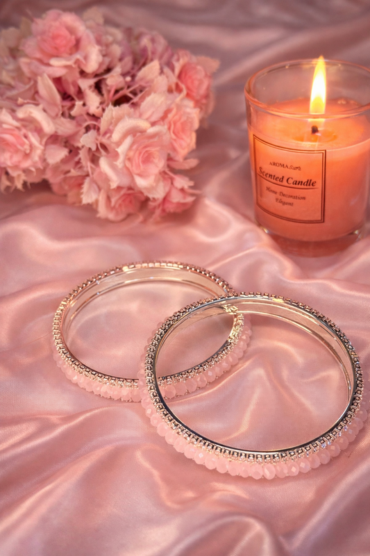 Blush Crystal Beaded Bangles – Elegant Pink Stack (Set of 2)