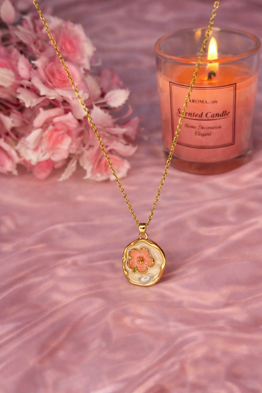 Delicate Pink Flower Pendant Necklace – Gold Chain