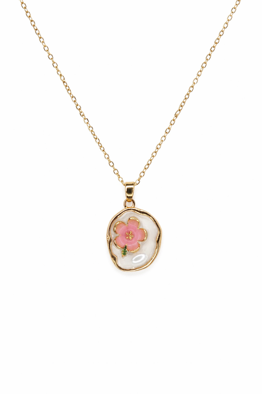 Delicate Pink Flower Pendant Necklace – Gold Chain