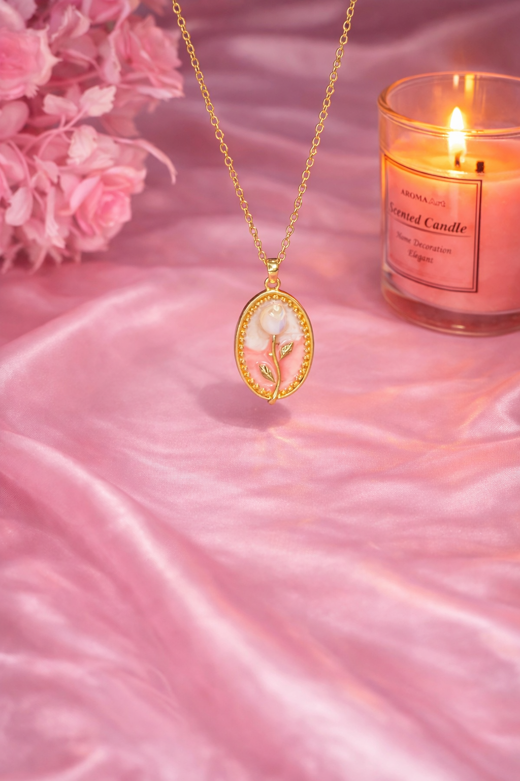 Rose Blossom Pearl Pendant Necklace