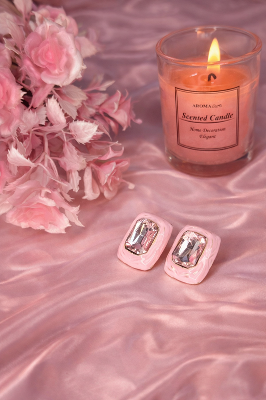 Blush Crystal Statement Stud Earrings – Elegant Pink Luxe Tops