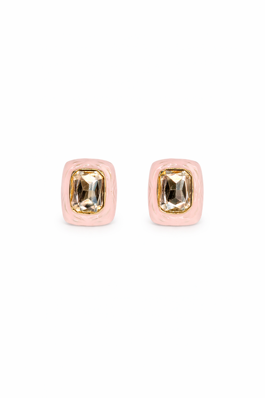 Blush Crystal Statement Stud Earrings – Elegant Pink Luxe Tops