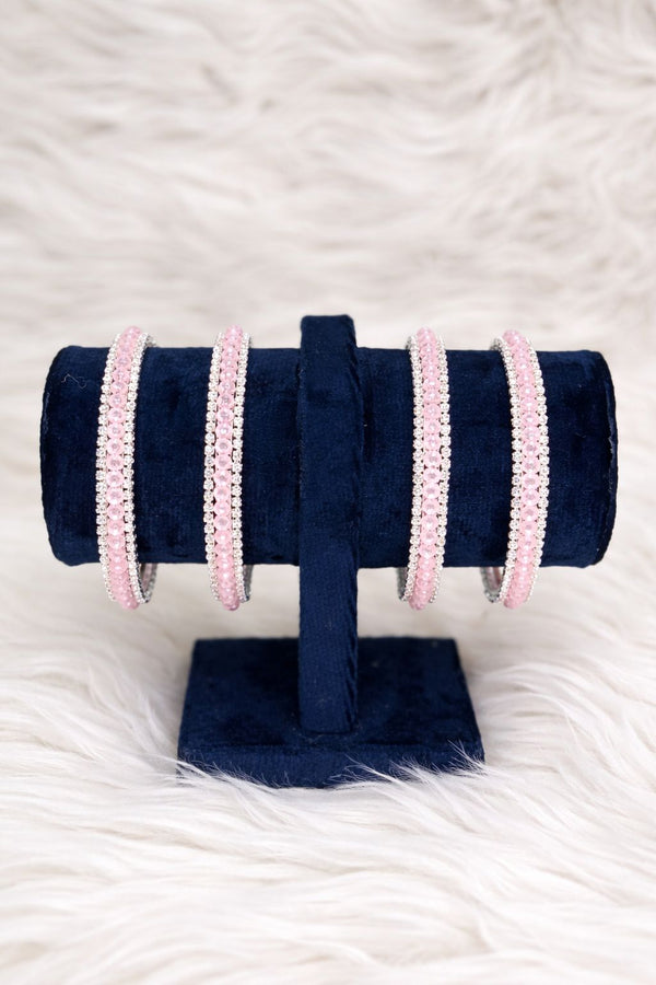 Blush Crystal Beaded Bangles – Elegant Pink Stack (Set of 2)