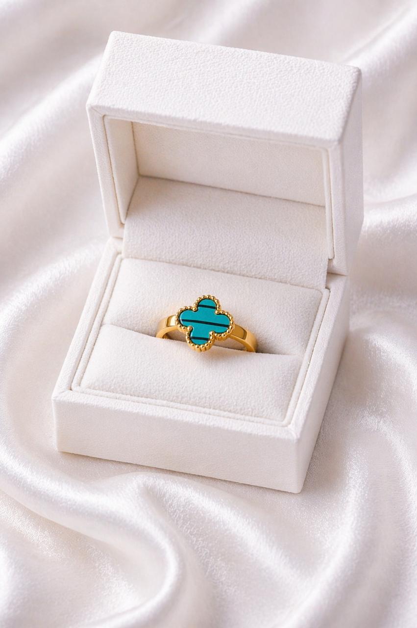 💙 Turquoise Clover Gold Ring