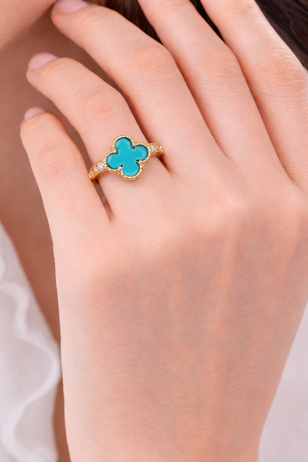 💙 Turquoise Clover Gold Ring