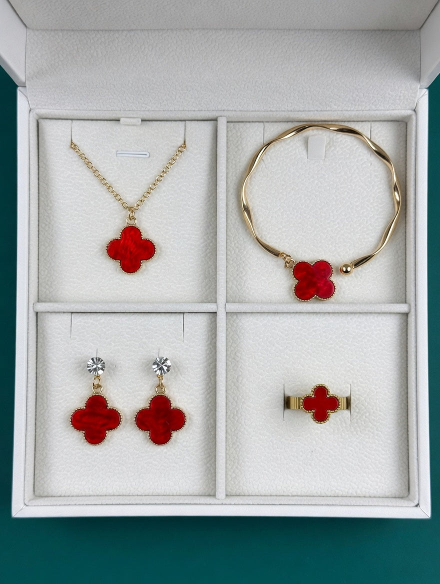 Black Clover 4-Piece Jewelry Set – Necklace, Bracelet, Earrings & Ring