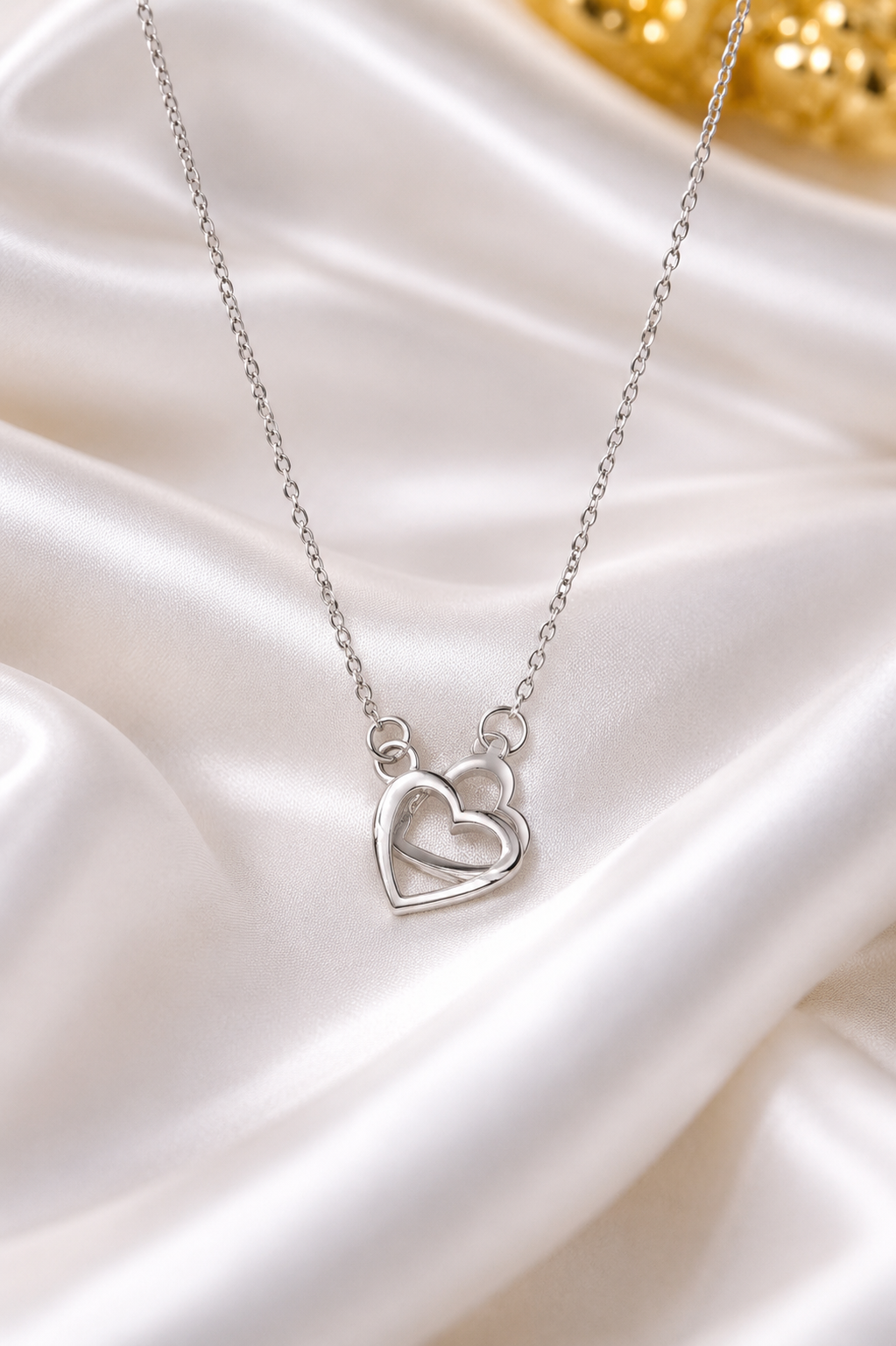 Elegant Double Heart Silver Necklace